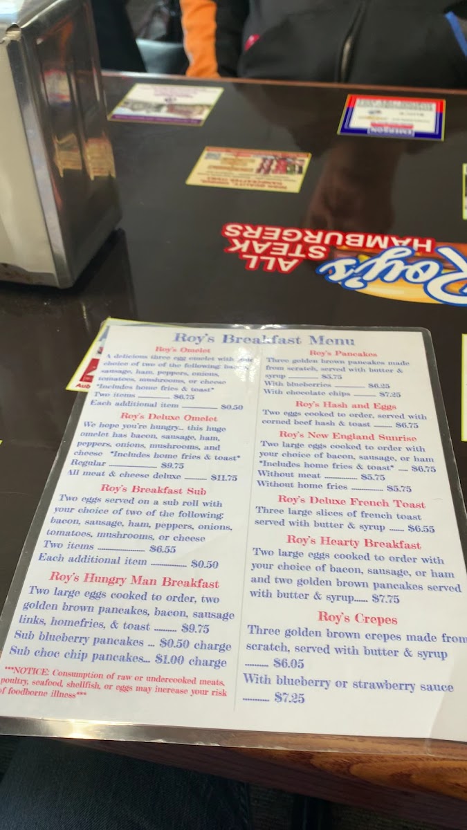 Menu Roy's All Steak Hamburgers-4