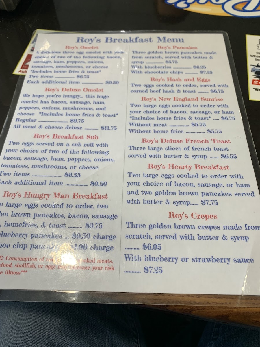 Menu Roy's All Steak Hamburgers-5